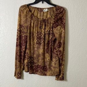 Fred David Brown Paisley Peasant Blouse